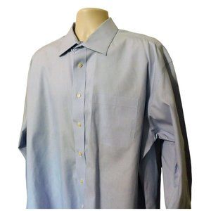 Jos A Bank Dress Shirt 17.5 34 Blue White Small Stripes Long Sleeve 100% Cotton